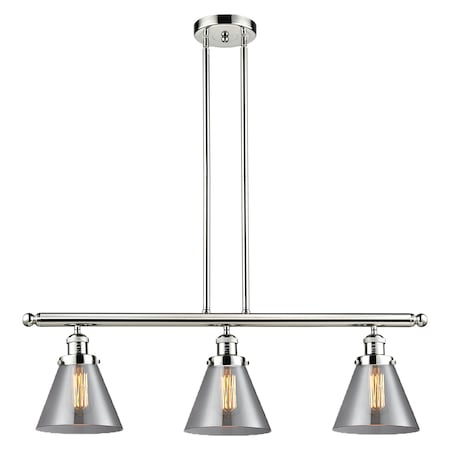 Innovations Lighting 3 Light Large Cone 36In. Polished Nickel Island Light With Smoked Glass, 508794 213-PN-G43